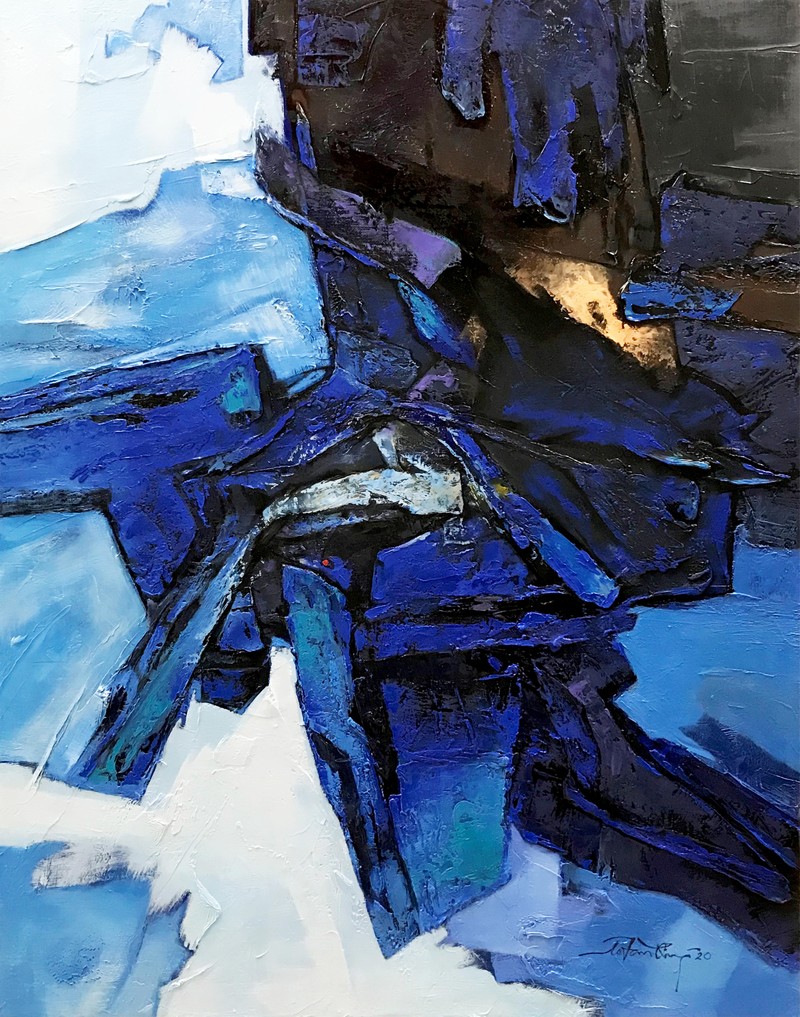 Tác phẩm Tâm điểm (sơn dầu trên toan, 146cm x 114cm, 2020) của Võ Văn Quý