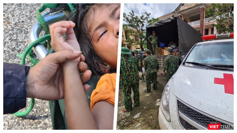 Rất khó khăn để tìm kiếm phương tiện đưa người bị thương nặng ra khỏi Trà Leng vì xe cơ giới vẫn chưa vào được tới nơi (Ảnh: Ngọc Hiển, Hoà Bình ghép)