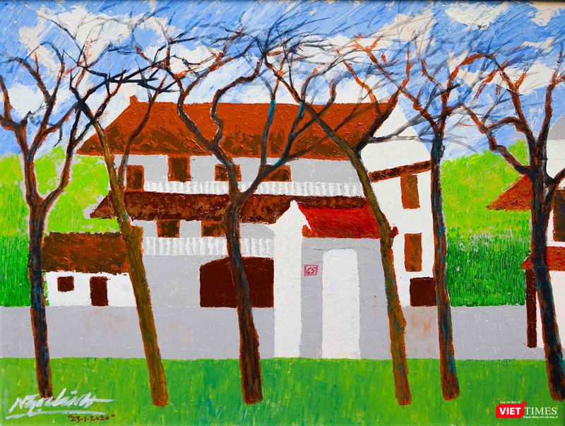Tranh "Ngôi nhà nghệ sĩ 65 Nguyễn Thái Học" của HS Ngọc Linh, nằm trong bộ 13 bức tranh về Hà Nội sẽ trưng bày ngày 30/10/2020 (Ảnh: Gia đình họa sĩ cung cấp)