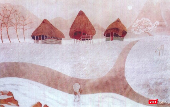 Tranh lụa "Những nẻo đường nai đi" của hoạ sĩ Ngọc Linh (Ảnh: Gia đình họa sĩ cung cấp)