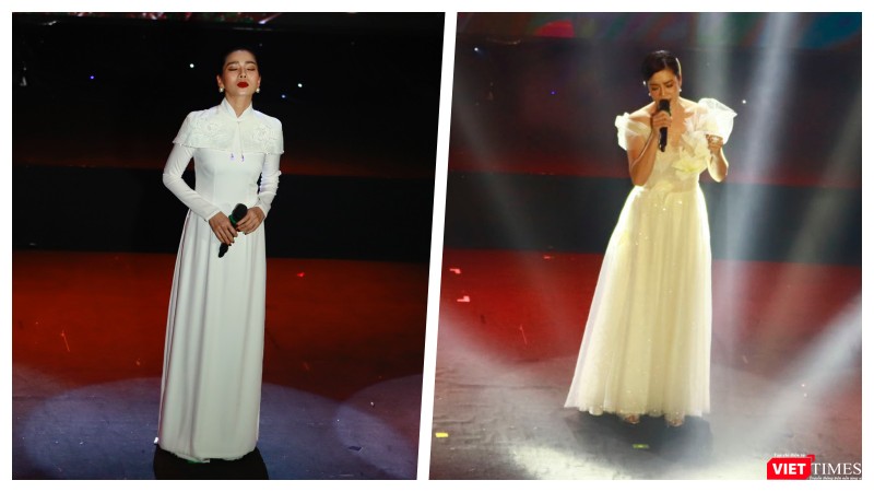 Lệ Quyên và Thu Phương hát trong chương trình