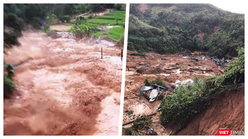 Video ghi lại cảnh lũ quét kinh hoàng ở Phước Sơn (Ảnh chụp lại màn hình video)