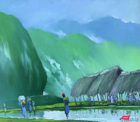 Tác phẩm "Phiên chợ sáng" của hoạ sĩ Lê Thanh Sơn