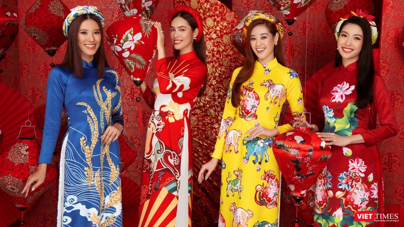 Các hoa hậu, á hậu rạng rỡ gửi lời chúc Tết Tân Sửu 2021 đến mọi người (Ảnh: Milor Trần) 