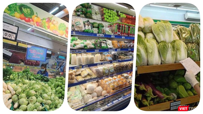 Siêu thị chất đầy hàng hoá thực phẩm nhưng người mua khó đến mua - Ảnh: Hoà Bình