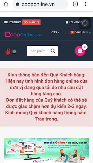 Thông báo giao hàng chậm do Co.opmart quá tải đơn hàng - Ảnh: Hoà Bình