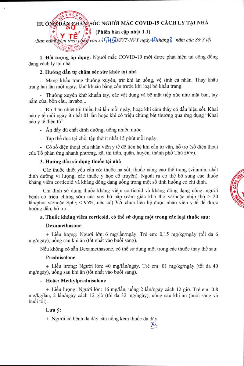 Hướng dẫn chăm sóc người mắc Covid-19 cách ly tại nhà, phiên bản cập nhật 1.1 Hướng dẫn chăm sóc người mắc Covid-19 cách ly tại nhà, phiên bản cập nhật 1.1