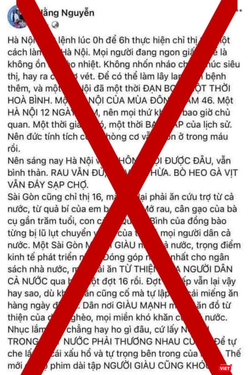 Bài viết trên tài khoản facebook "Hằng Nguyễn" có nội dung ảnh hưởng đến trật tự xã hội, gây hoang mang trong nhân dân Bài viết trên tài khoản facebook "Hằng Nguyễn" có nội dung ảnh hưởng đến trật tự xã hội, gây hoang mang trong nhân dân