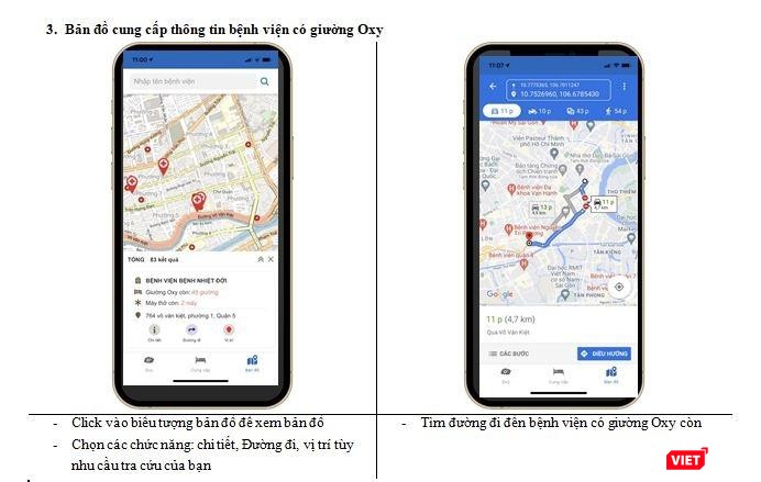 Bản đồ thông tin bệnh viện còn giường Oxy trống. Ảnh chụp màn hình. Bản đồ thông tin bệnh viện còn giường Oxy trống. Ảnh chụp màn hình.
