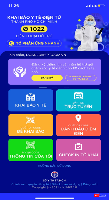 Giao diện của Hệ thống Khai báo y tế của TP.HCM