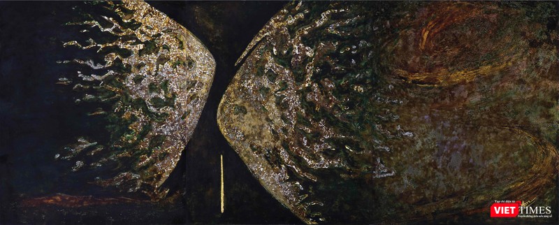 Tác phẩm Bãi dài Nha Trang, sơn mài trên vóc, 3 x 120cm x 145cm, 2021