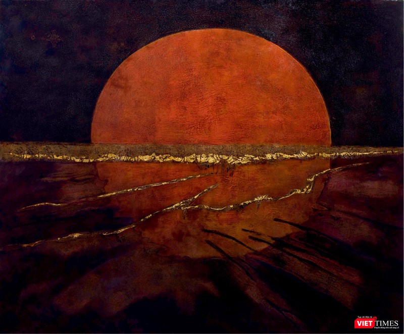 Tác phẩm "Hoàng hôn" (120x145) Sơn mài trên vóc, 2021