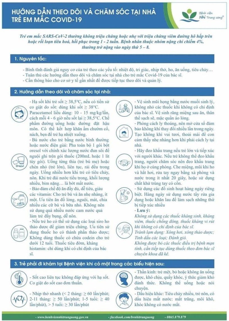Bệnh viện Nhi Trung ương hướng dẫn chi tiết cách chăm sóc F0 trẻ em Bệnh viện Nhi Trung ương hướng dẫn chi tiết cách chăm sóc F0 trẻ em