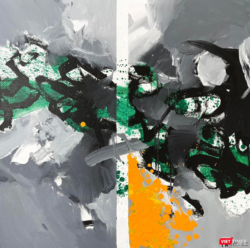 Tác phẩm Dòng chảy phù sa (acrylic, 100cm x 100cm, 2022)