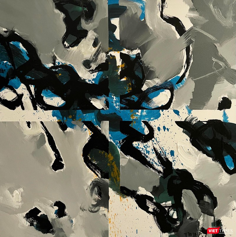 Tác phẩm Khúc nhạc bốn phương (acrylic, 100cm x 100cm, 2022)