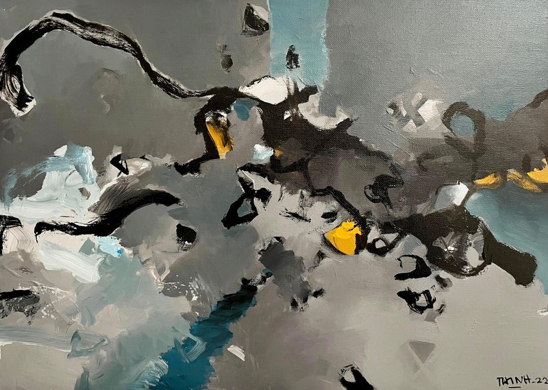 Tác phẩm Vùng hoang dã (acrylic, 100cm x 140cm, 2022)