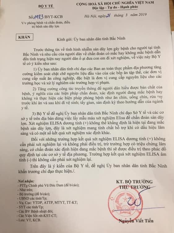 Công văn số 1483 của Bộ Y tế được ban hành chiều 21/3