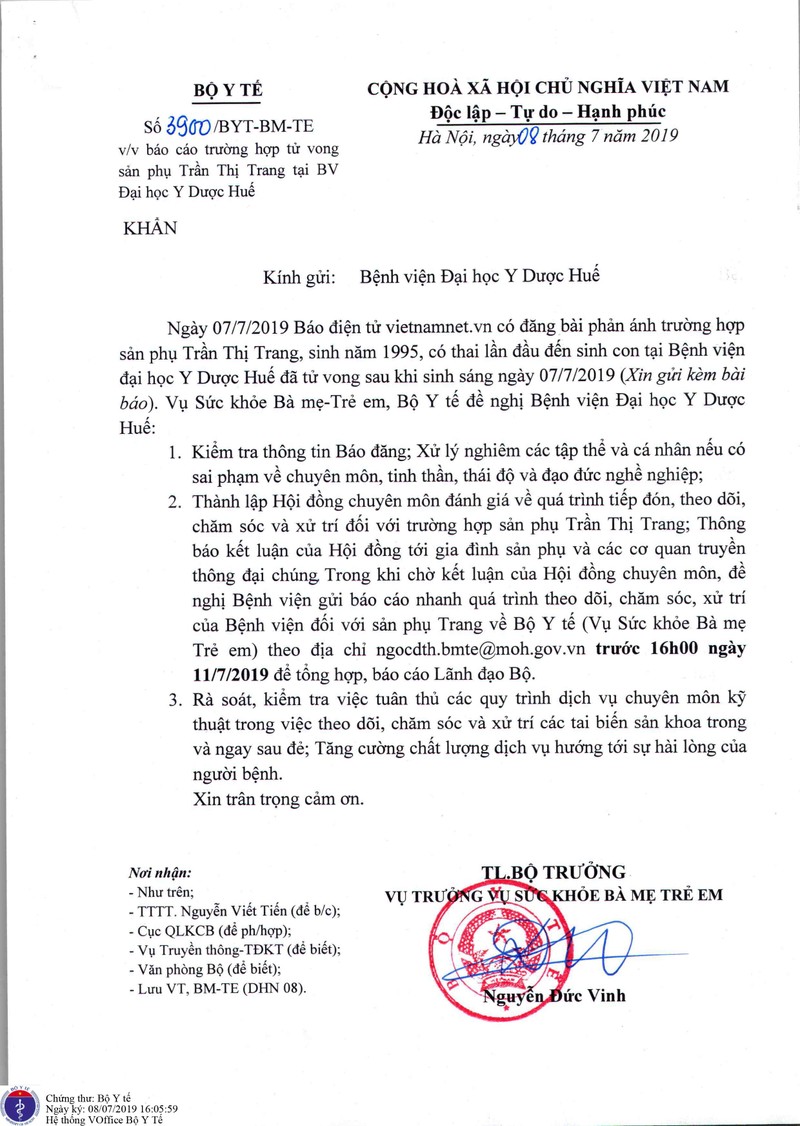 Công văn khẩn của Bộ Y tế ban hành hôm nay (8/7)