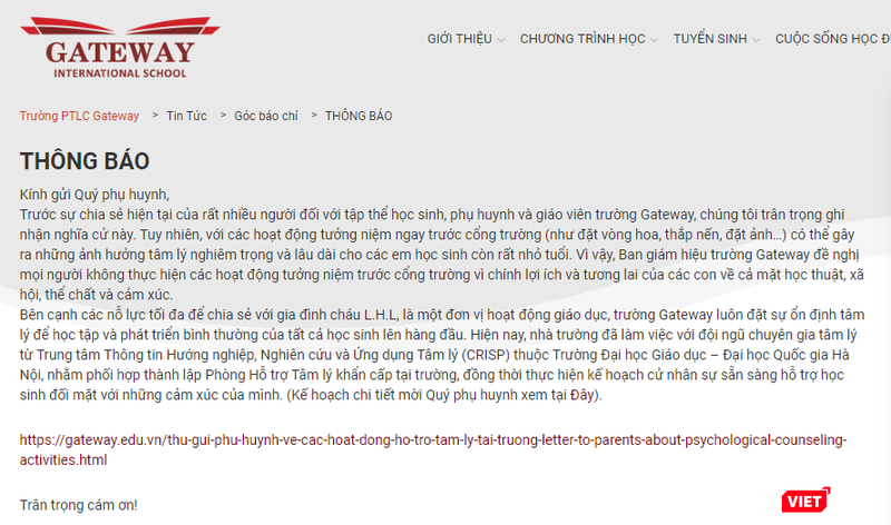 Người phụ nữ đưa đón học sinh ở Trường Gateway bất ngờ cung cấp tình tiết mới ảnh 4 Yêu cầu không thực hiện các hoạt động tưởng niệm trước cổng trường