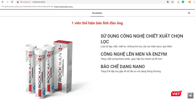 Một trang web quảng cáo sản phẩm Rockman quá công dụng vi phạm quy định.