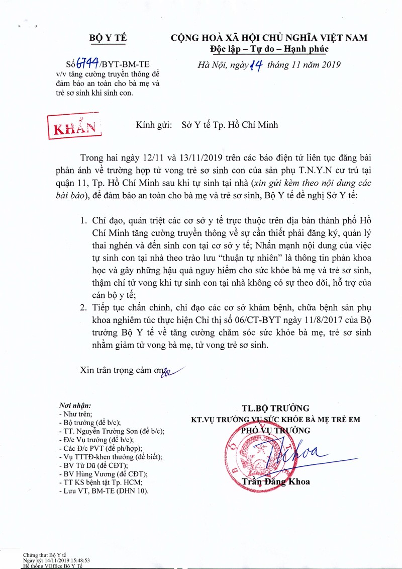 Công văn khẩn của Bộ Y tế về trào lưu sinh con thuận tự nhiên.