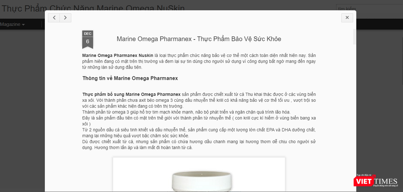 Trang web quảng cáo thực phẩm chức năng lừa dôi người tiêu dùng bị Cục An toàn thực phẩm phát hiện..