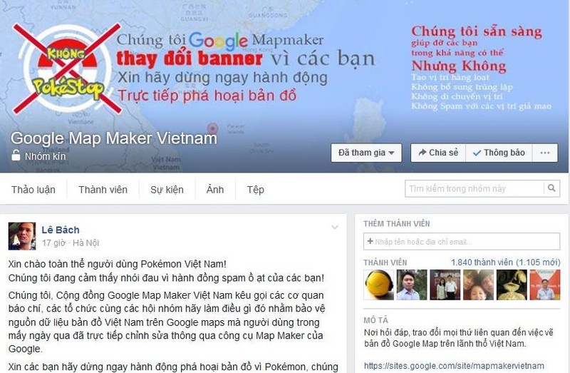Ảnh chụp Facebook Group của cộng đồng Google Mapmaker Việt Nam