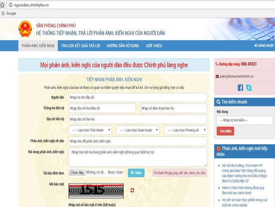 Hệ thống tiếp nhận, trả lời phản ánh, kiến nghị của người dân trên Cổng thông tin điện tử Chính phủ được đưa vào vận hành từ đầu tháng 4/2017. Hệ thống tiếp nhận, trả lời phản ánh, kiến nghị của người dân trên Cổng thông tin điện tử Chính phủ được đưa vào vận hành từ đầu tháng 4/2017.