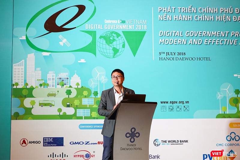 ông Nguyễn Quang Đồng - Viện trưởng Viện nghiên cứu Chính sách và Phát triển công bố chỉ số xếp hạng Chính phủ Điện tử các cơ quan và tỉnh thành (ảnh: Ngô Minh)