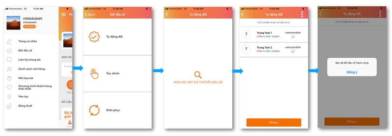 Thao tác chuyển đổi danh bạ từ 11 số sang 10 số trên ứng dụng My Vietnamobile.