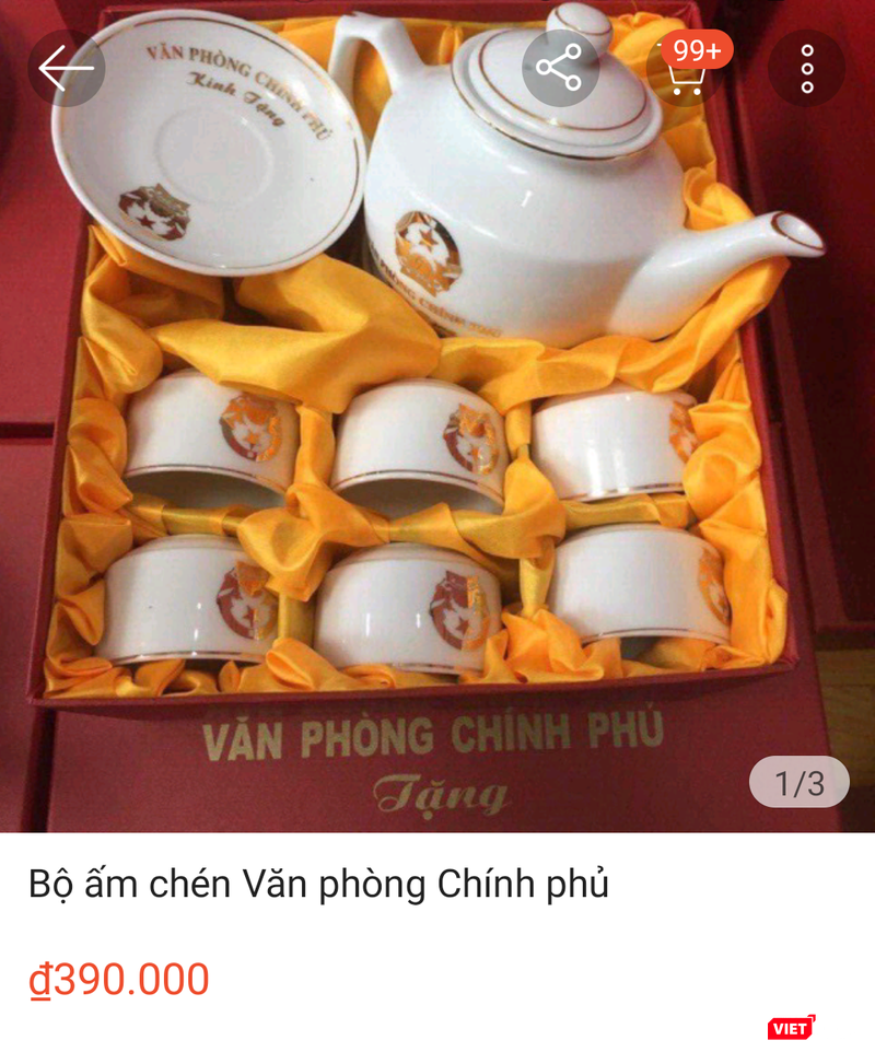 Bộ ấm chén ghi dòng chữ Văn phòng Chính phủ