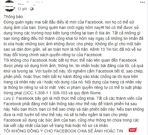 Đoạn tuyên bố được người dùng Việt Nam chia sẻ rần rần trên Facebook vài ngày gần đây.