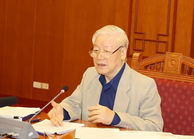 Tổng Bí thư, Chủ tịch nước Nguyễn Phú Trọng, Trưởng Ban Chỉ đạo Trung ương về phòng, chống tham nhũng chủ trì cuộc họp. Ảnh: TTXVN.