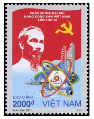 Bộ tem đặc biệt “Chào mừng Đại hội Đảng Cộng sản Việt Nam lần thứ XI”, phát hành ngày 05/01/2011, gồm 1 mẫu