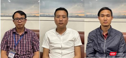 Các bị can Trần Phú Hưng, Nguyên Hồng Dũng và Nguyễn Trung Dũng tại cơ quan công an.