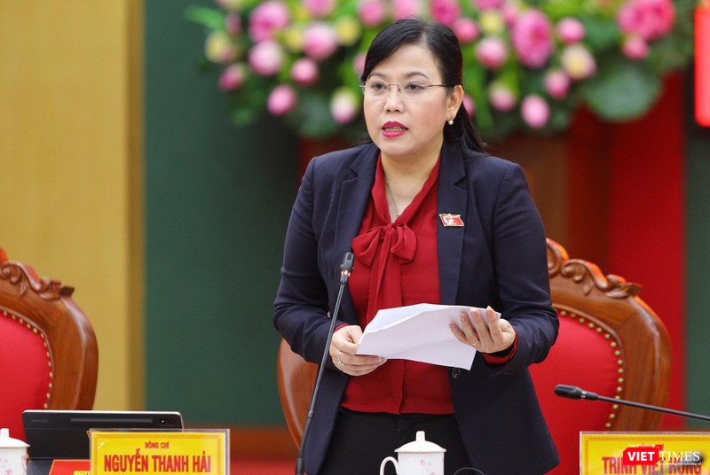 Bà Nguyễn Thanh Hải - Bí thư Tỉnh ủy Thái Nguyên - phát biểu tại hội thảo Bà Nguyễn Thanh Hải - Bí thư Tỉnh ủy Thái Nguyên - phát biểu tại hội thảo