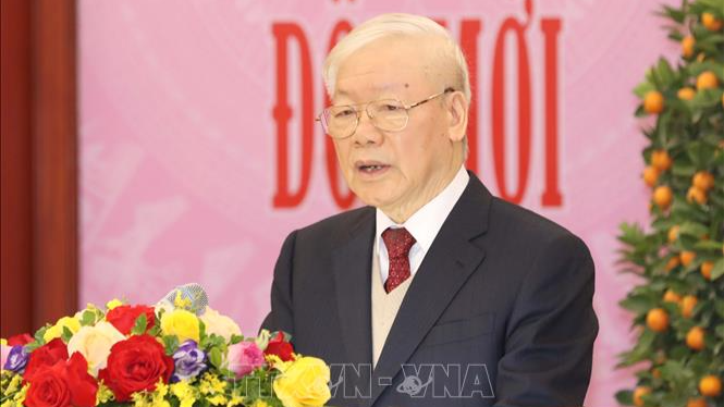 Tổng Bí thư Nguyễn Phú Trọng chúc Tết các đồng chí lãnh đạo và nguyên lãnh đạo Đảng, Nhà nước.