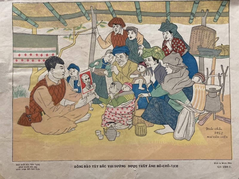 Tác phẩm Đồng bào Tây Bắc vui sướng được thấy ảnh Hồ Chủ tịch của tác phẩm Mai Văn Hiến.