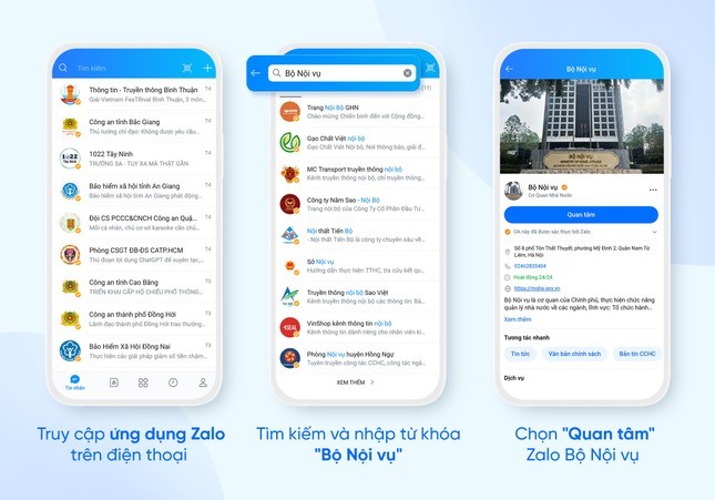 Người dùng dễ dàng truy cập và nhận thông tin chính thống của Bộ Nội vụ được gửi đi mỗi ngày trên Zalo