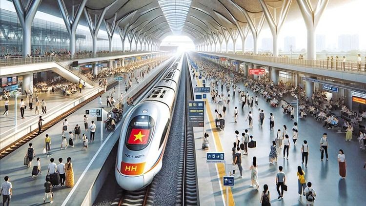 Phối cảnh đường sắt tốc độ cao trên trục Bắc - Nam.