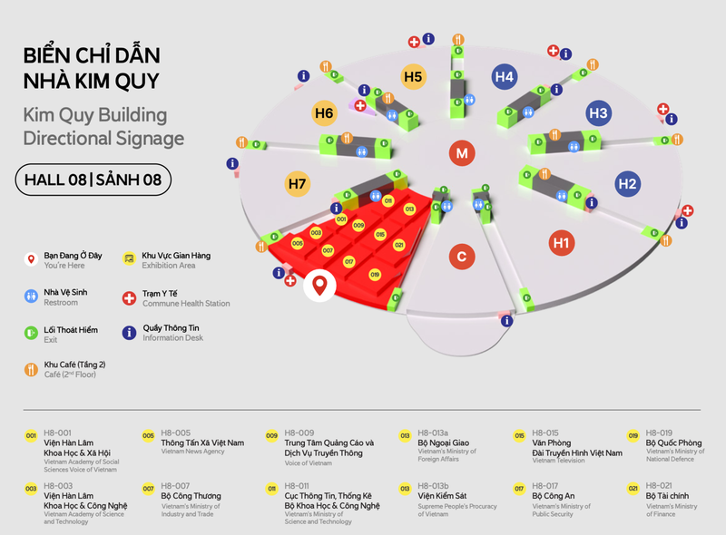 Chỉ dẫn tại sảnh 8 Nhà Kim Quy.