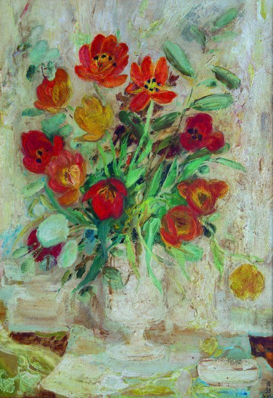 Bức tranh "Bình hoa tuy líp" của cố hoạ sĩ Lê Phổ mà con gái út của Quang Hói đấu giá thắng tại Pháp. Courtesy of Quang San.