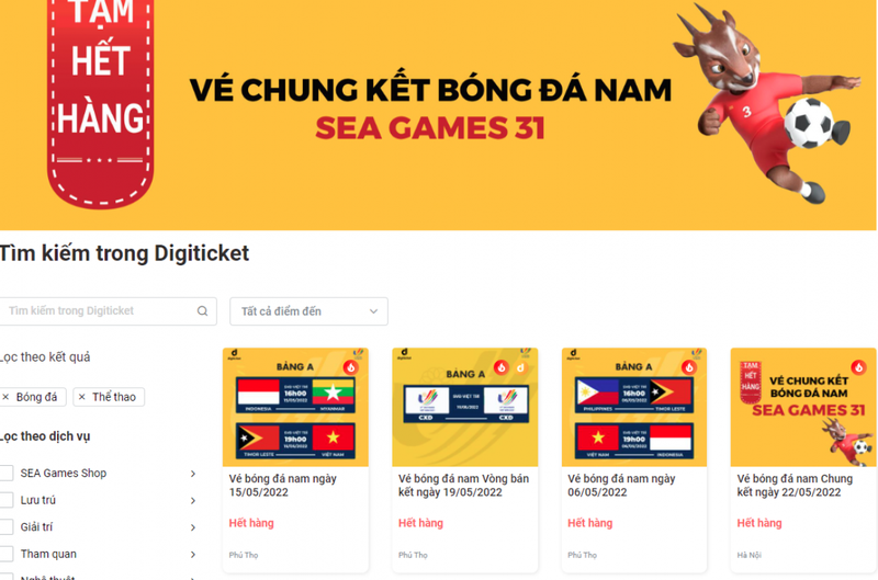 Vé xem trận chung kết môn bóng đá nam SEA Games 31 đã được bán hết