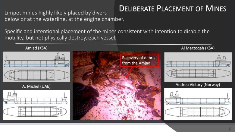 Các nhà điều tra tin rằng vụ tấn công sử dụng mìn gắn vào đáy tàu (Ảnh: CNN)