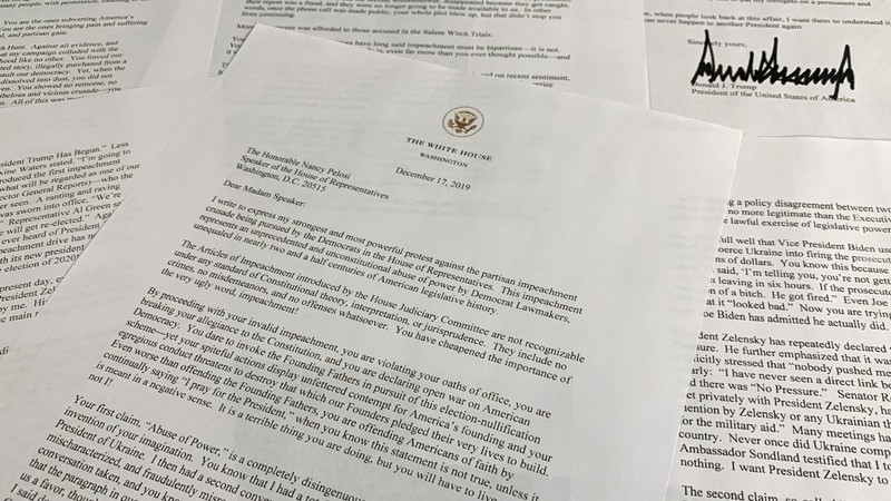 Bức thư mà ông Trump gửi cho Chủ tịch Hạ viện Nancy Pelosi (Ảnh: CNN) Bức thư mà ông Trump gửi cho Chủ tịch Hạ viện Nancy Pelosi (Ảnh: CNN)