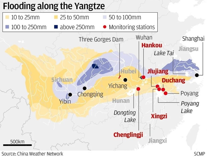 Biểu đồ lũ lụt xảy ra tại các khu vực của Trung Quốc (Ảnh: SCMP) Biểu đồ lũ lụt xảy ra tại các khu vực của Trung Quốc (Ảnh: SCMP)