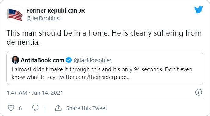 Một bình luận cho rằng ông Biden nên ở nhà vì bị chứng mất trí nhớ (Ảnh: Twitter)