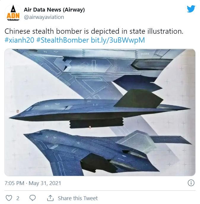 Hình ảnh về mẫu thiết kế Xian H-20 của Trung Quốc (Ảnh: Twitter)