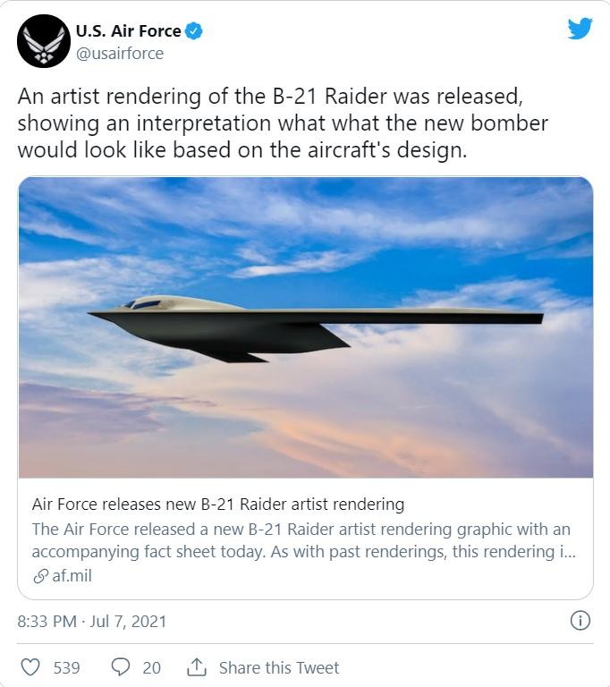 Bức ảnh thứ hai về B-21 Raider được Mỹ công bố mới đây (Ảnh: Twitter)