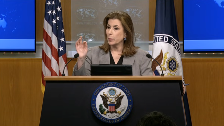 Người phát ngôn Bộ Ngoại giao Mỹ Tammy Bruce. Ảnh: Getty.